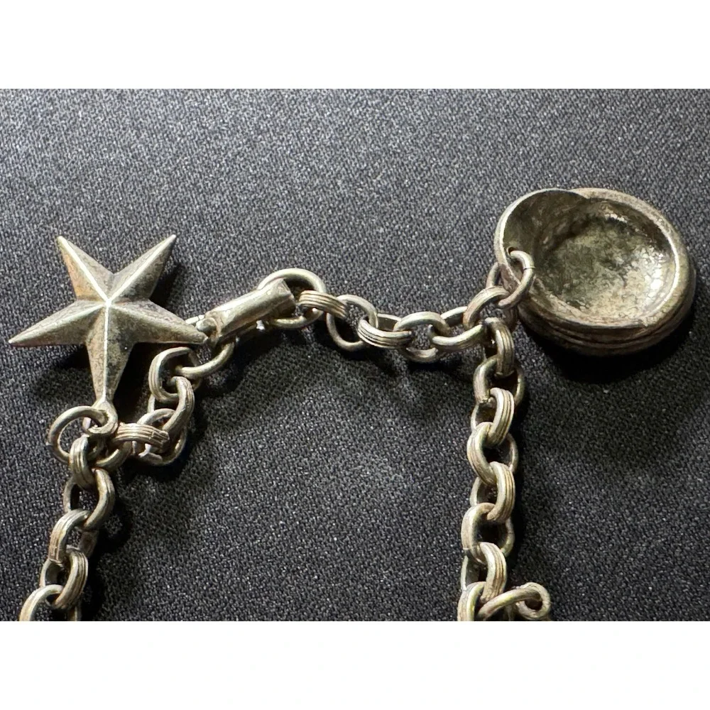 Vintage Coro Nautical Charm Bracelet Silver Tone Compass Anchor Sailboat 6.5in